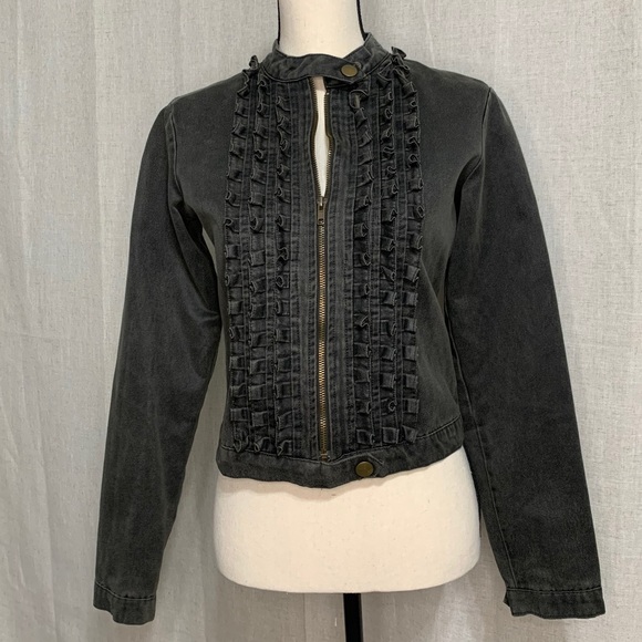 STELLA STAR Ruffled Faux Leather Moto Jacket - Picture 1 of 8
